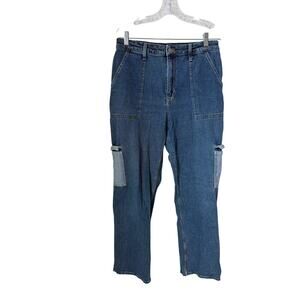 Hollister Ultra High Rise Dad Cargo Carpenter Blue Jeans Size 13